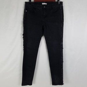 Elan Jeans‎ Womens Size Medium Mid Rise Skinny Ankle Distressed Black Denim